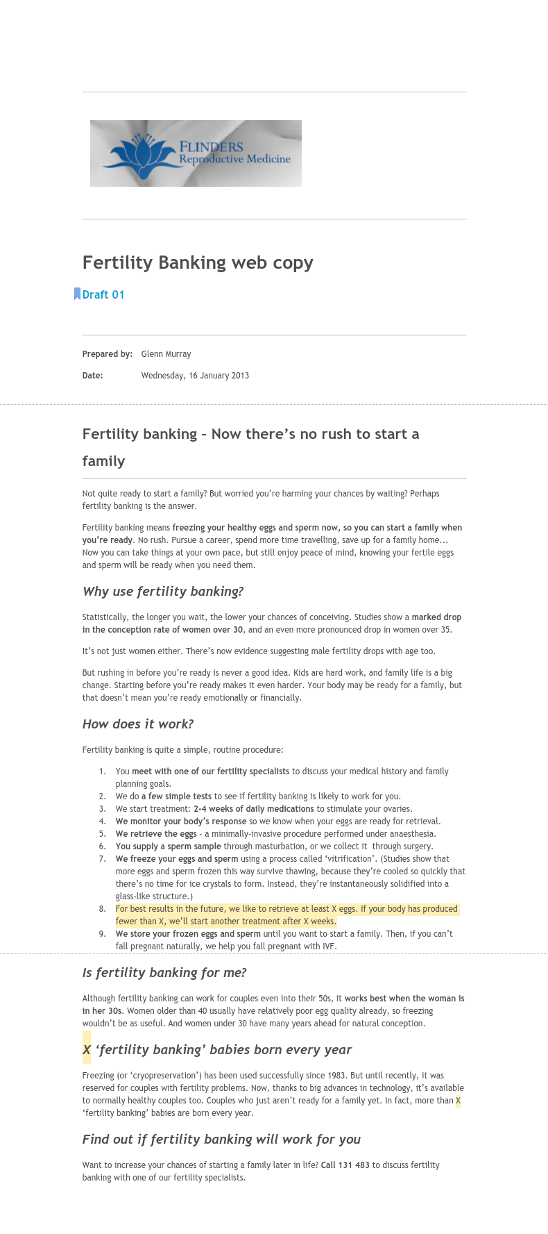 Flinders Fertility: Web copy for fertility clinic