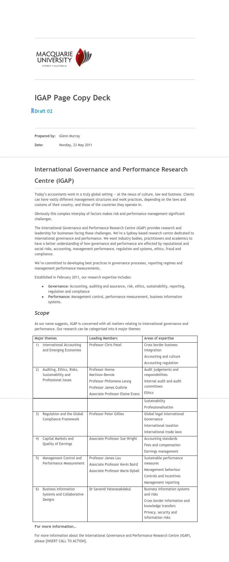 Macquarie University: Web copy for university research centre