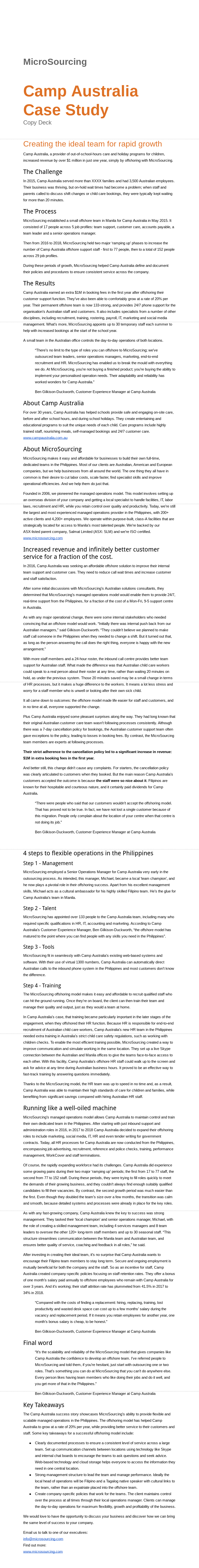 MicroSourcing: Case study copywriting for outsourcing company