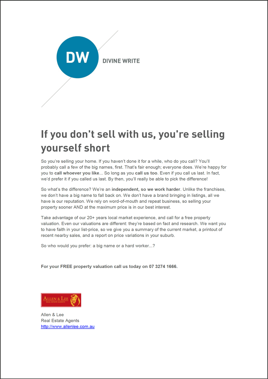 Allen & Lee Real Estate: Print ad for real estate agency
