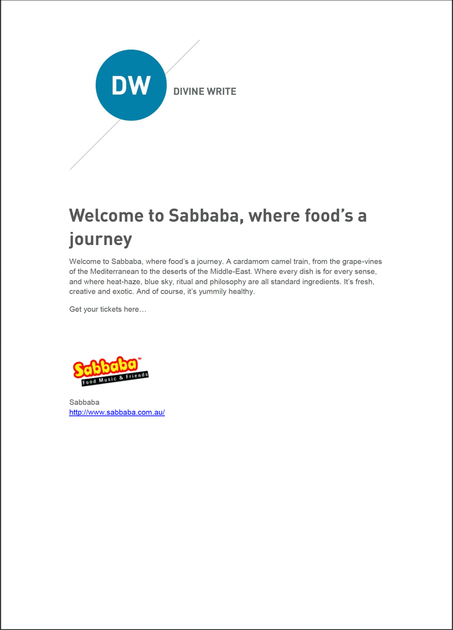 Sabbaba: Menu copy for fast food restaurant