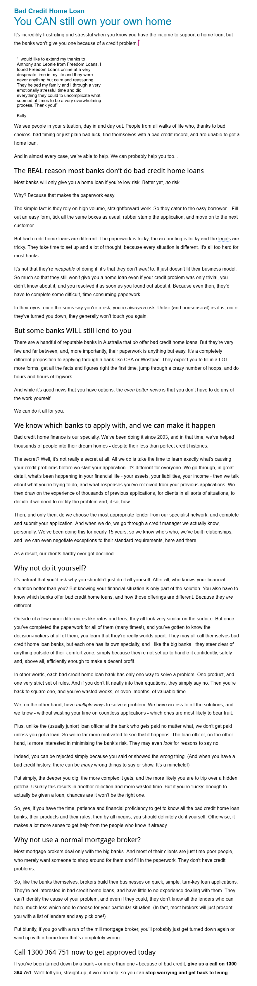 Freedom Loans: Web copy for mortgage broker